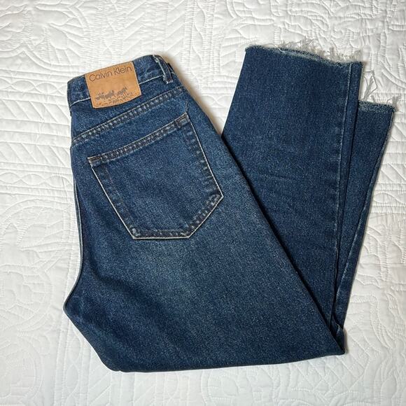 Vintage Calvin Klein Sport cropped raw hem  blue jeans size 6 made in USA - Picture 1 of 9